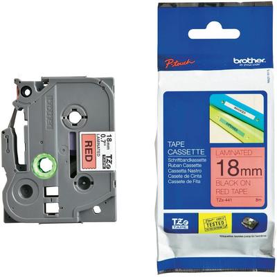 Giấy In Nhãn Brother Chữ Đen Nền Đỏ - Rộng 18mm x Dài 8M (TZe-441)