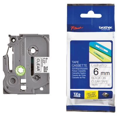 Giấy In Nhãn Brother Chữ Đen Nền Trong - Rộng 6mm x Dài 8M (TZe-111)