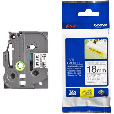 Giấy In Nhãn Brother Chữ Đen Nền Trong Suốt Siêu Dính - Khổ 18mm x Dài 8M (TZe-S141)