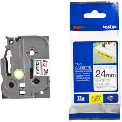 Giấy In Nhãn Brother Chữ Đen Nền Trong Suốt Siêu Dính - Khổ 24mm x Dài 8M (TZe-S151)