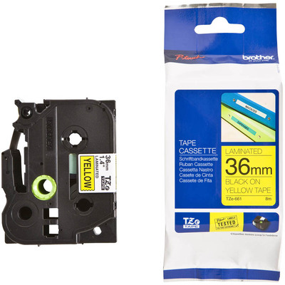 Giấy In Nhãn Brother Chữ Đen Nền Vàng Siêu Dính - Khổ 36mm x Dài 8M (TZe-S661)