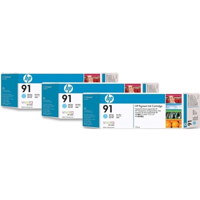 Mực In HP 91 3-pack 775-ml Light Cyan DesignJet Pigment Ink Cartridges (C9486A)