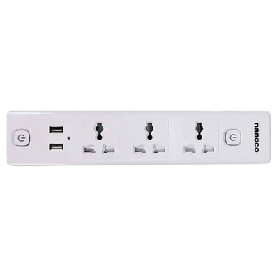 Ổ Cắm Điện Nanoco 3 Ổ đa năng, 2 USB, 2 Công tắc (NES332U3)