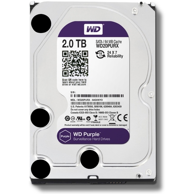 Ổ Cứng Camera WD Purple 2TB SATA 5400RPM 64MB Cache 3.5" (WD20PURX)