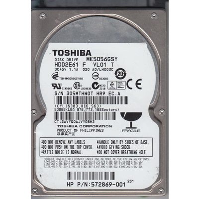 Ổ Cứng HDD 2.5" Toshiba 500GB SATA 7200RPM 16MB Cache (MK5056GSY)