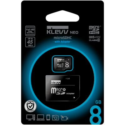 Thẻ Nhớ Essencore Klevv Neo 8GB microSDHC Class 10 UHS-I U1 + SD Adapter (U008GUC1U18-DK)