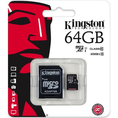 Thẻ Nhớ Kingston 64GB microSDXC UHS-I Class 10 + SD Adapter (SDC10G2/64GB)