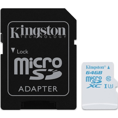 Thẻ Nhớ Kingston 64GB microSDXC UHS-I U3 Class 10 + SD Adapter (SDCAC/64GB)