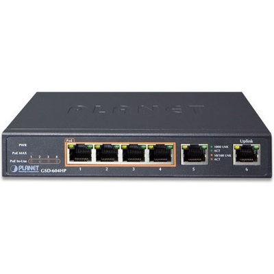 Thiết Bị Chuyển Mạch Planet Desktop 4-Port 10/100/1000T 802.3at PoE + 2-Port 10/100/1000T (GSD-604HP)