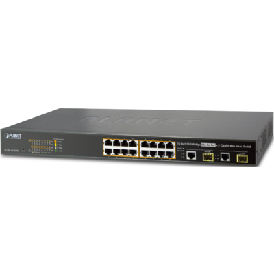 Thiết Bị Chuyển Mạch Planet Web Smart 16-Port 10/100TX 802.3at PoE + 2-Port Gigabit TP/SFP Combo (FGSW-1816HPS)