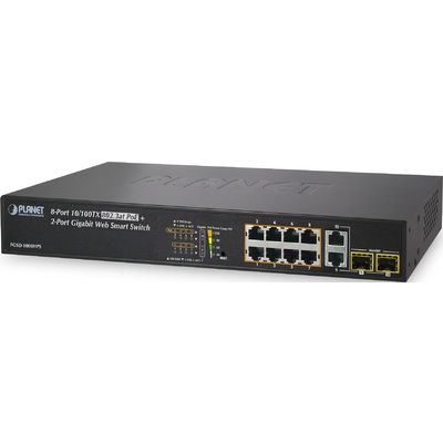 Thiết Bị Chuyển Mạch Planet Web Smart 8-Port 10/100TX 802.3at PoE + 2-Port Gigabit TP/SFP Combo (FGSD-1008HPS)