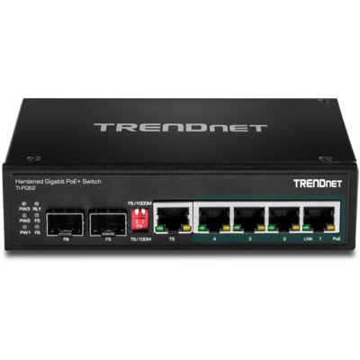 Thiết Bị Chuyển Mạch TrendNet DIN-Rail 6-Port Hardened Industrial Gigabit PoE+ (TI-PG62)