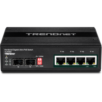 Thiết Bị Chuyển Mạch TrendNet DIN-Rail 6-Port Hardened Industrial Gigabit Ultra PoE (TI-UPG62)